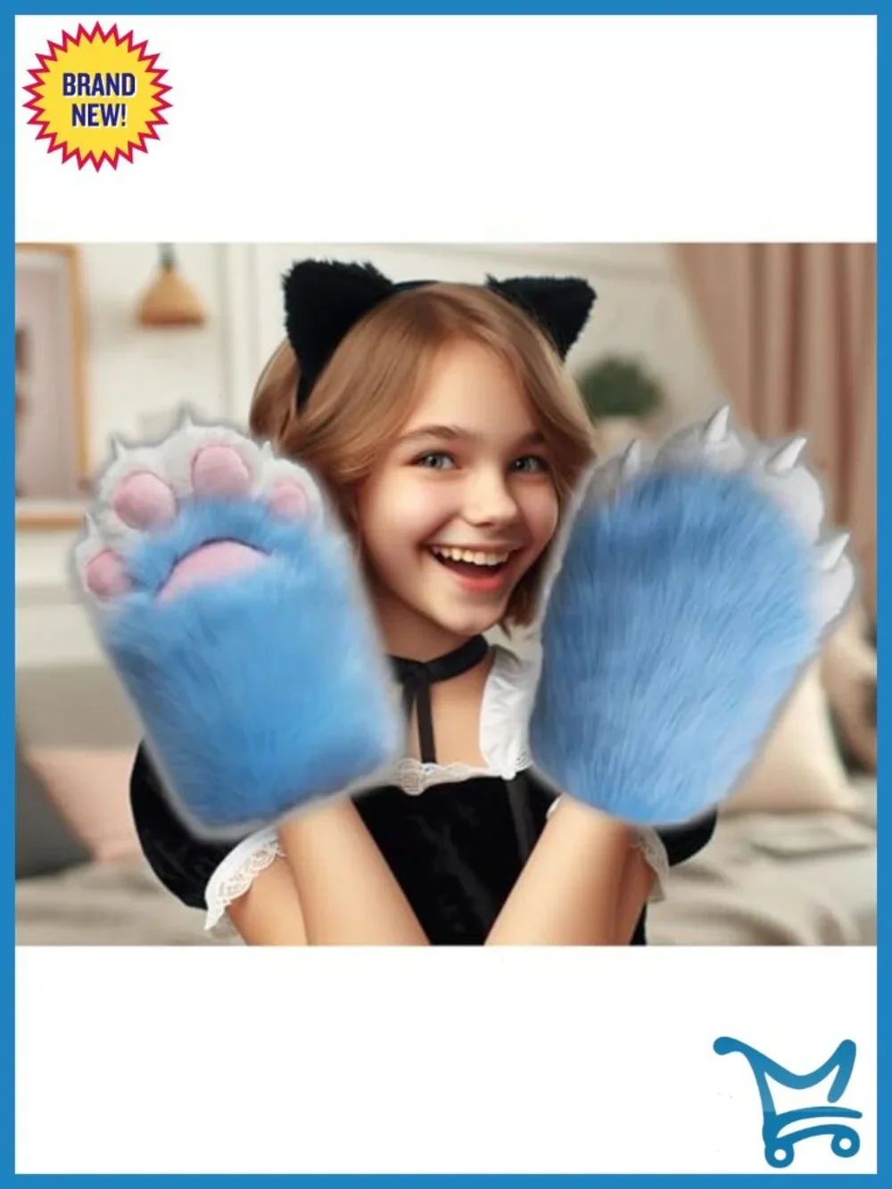 Comfy Furry Paws Faux Fur Fursuit Cat Paw Gloves with Claws Cosplay